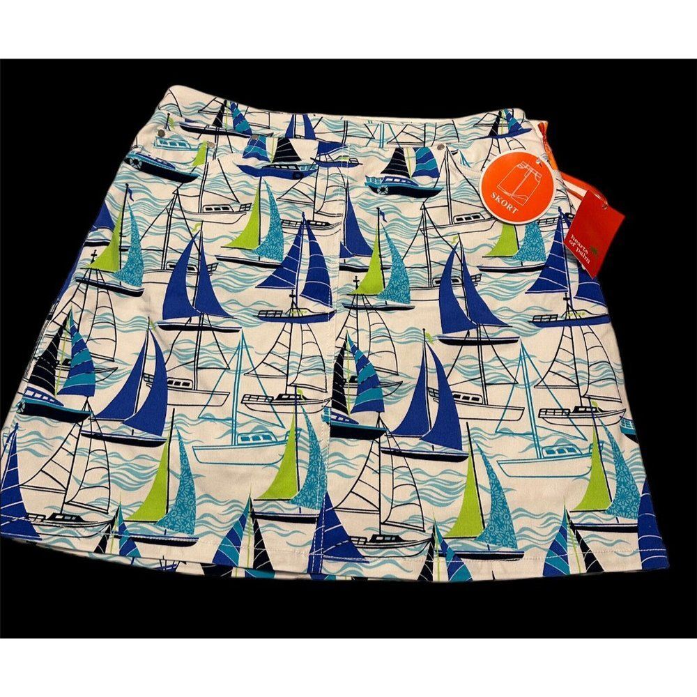 Hearts Of Palm Ladies 10 Tennis Golf Pickleball skort stretch pull on Sailboat